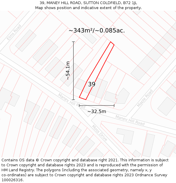 39, MANEY HILL ROAD, SUTTON COLDFIELD, B72 1JL: Plot and title map