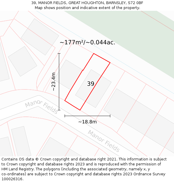 39, MANOR FIELDS, GREAT HOUGHTON, BARNSLEY, S72 0BF: Plot and title map