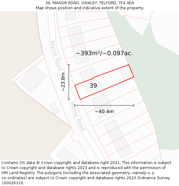 39, MANOR ROAD, DAWLEY, TELFORD, TF4 3EA: Plot and title map