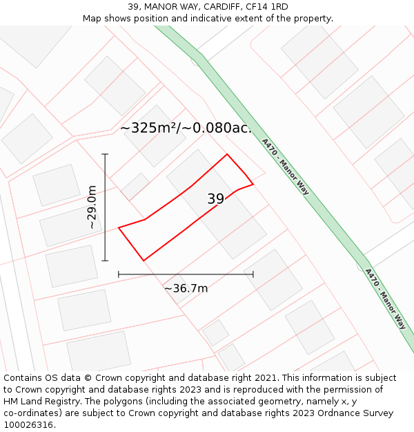 39, MANOR WAY, CARDIFF, CF14 1RD: Plot and title map