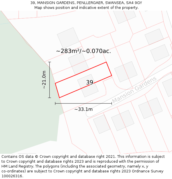 39, MANSION GARDENS, PENLLERGAER, SWANSEA, SA4 9GY: Plot and title map