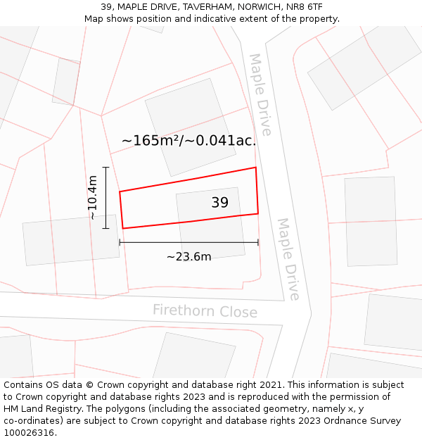 39, MAPLE DRIVE, TAVERHAM, NORWICH, NR8 6TF: Plot and title map