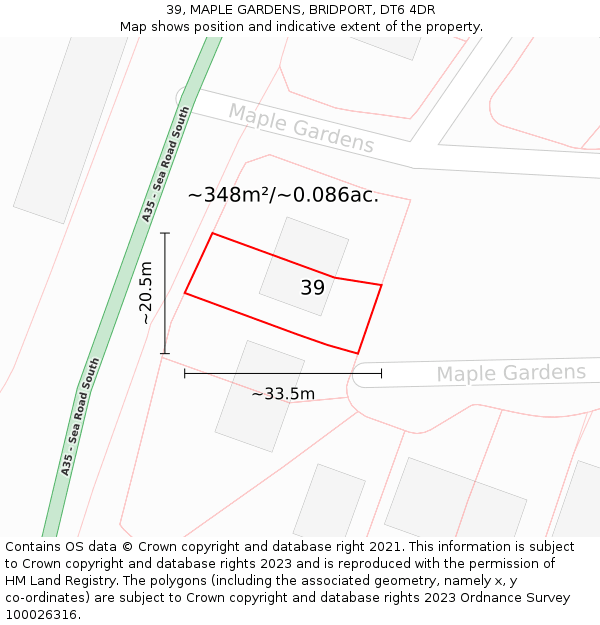 39, MAPLE GARDENS, BRIDPORT, DT6 4DR: Plot and title map