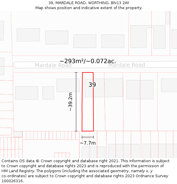 39, MARDALE ROAD, WORTHING, BN13 2AY: Plot and title map