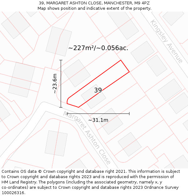 39, MARGARET ASHTON CLOSE, MANCHESTER, M9 4PZ: Plot and title map