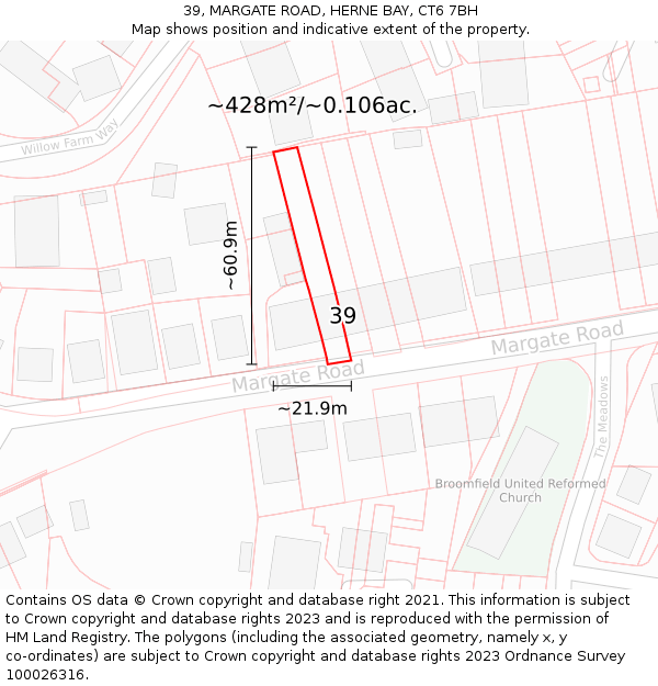 39, MARGATE ROAD, HERNE BAY, CT6 7BH: Plot and title map