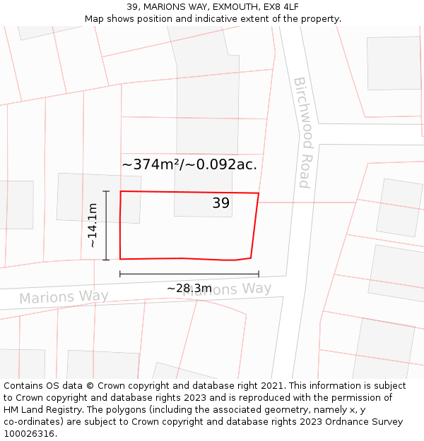 39, MARIONS WAY, EXMOUTH, EX8 4LF: Plot and title map