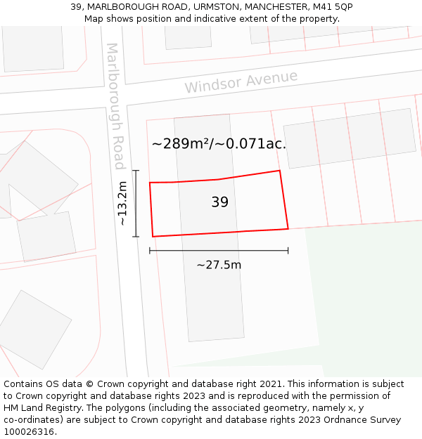 39, MARLBOROUGH ROAD, URMSTON, MANCHESTER, M41 5QP: Plot and title map