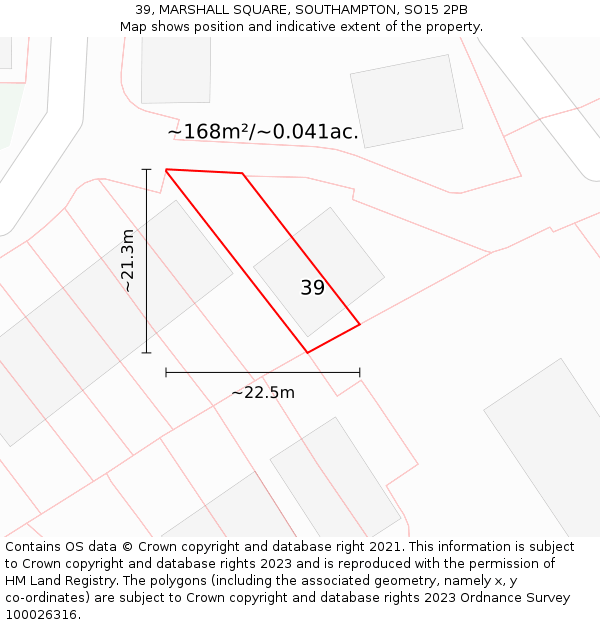 39, MARSHALL SQUARE, SOUTHAMPTON, SO15 2PB: Plot and title map