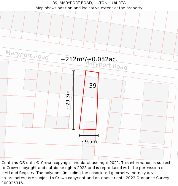 39, MARYPORT ROAD, LUTON, LU4 8EA: Plot and title map