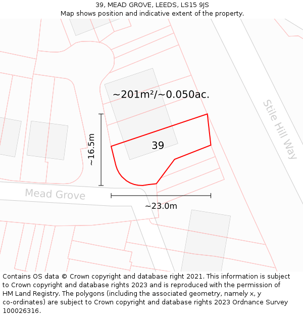 39, MEAD GROVE, LEEDS, LS15 9JS: Plot and title map