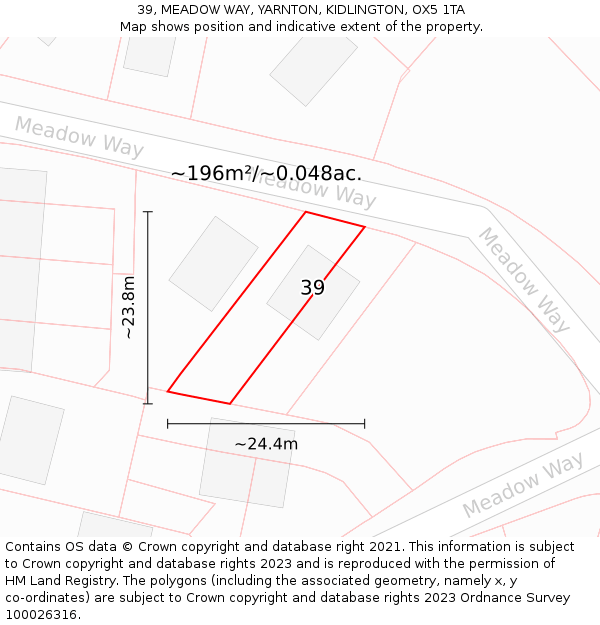 39, MEADOW WAY, YARNTON, KIDLINGTON, OX5 1TA: Plot and title map