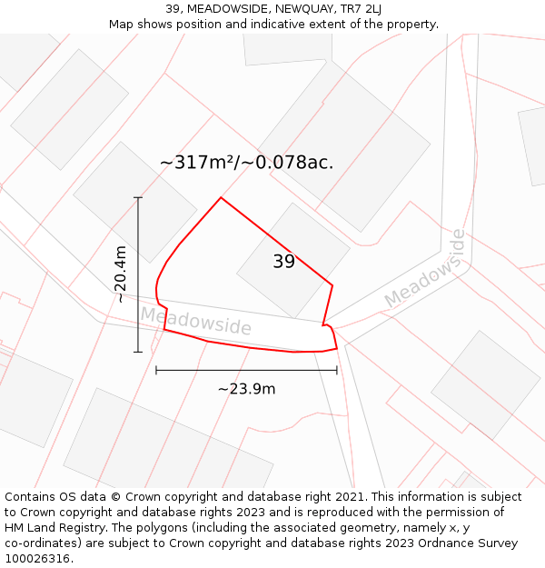 39, MEADOWSIDE, NEWQUAY, TR7 2LJ: Plot and title map