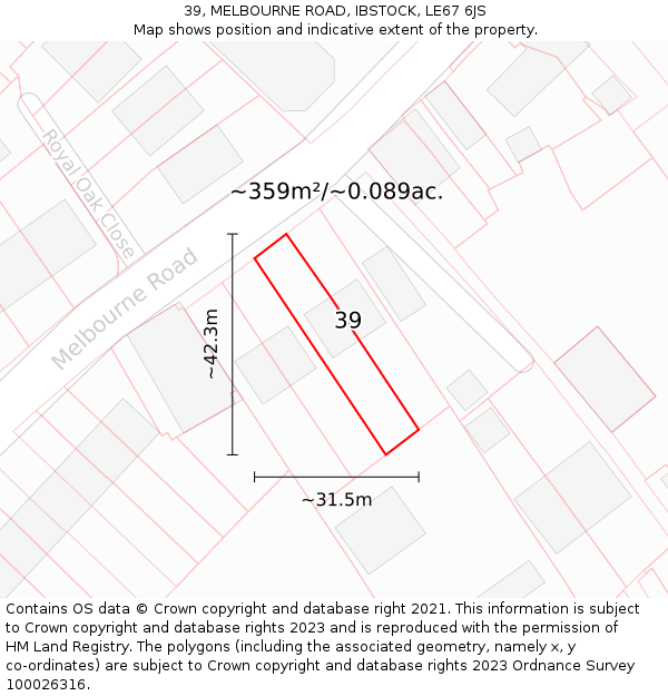 39, MELBOURNE ROAD, IBSTOCK, LE67 6JS: Plot and title map