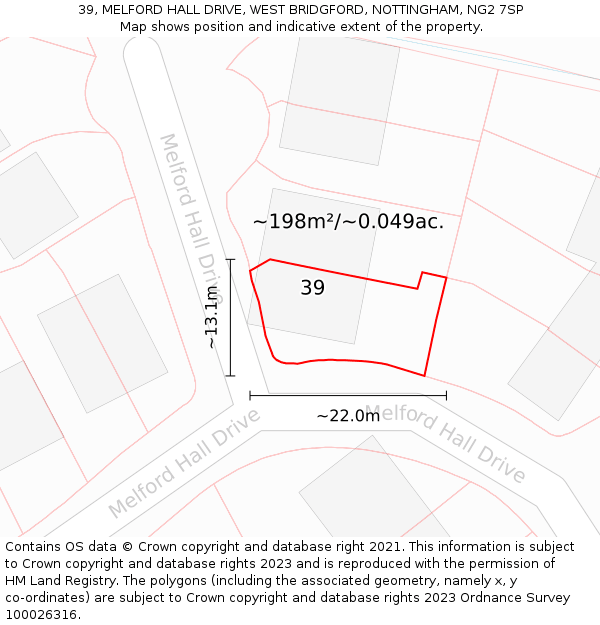 39, MELFORD HALL DRIVE, WEST BRIDGFORD, NOTTINGHAM, NG2 7SP: Plot and title map