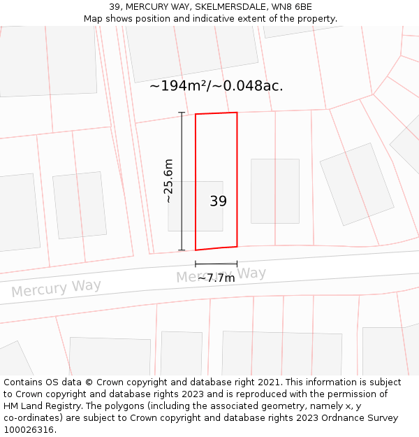 39, MERCURY WAY, SKELMERSDALE, WN8 6BE: Plot and title map
