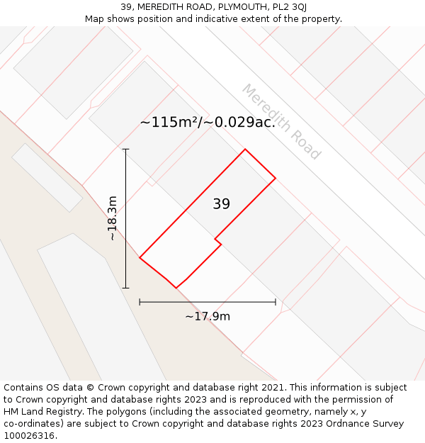 39, MEREDITH ROAD, PLYMOUTH, PL2 3QJ: Plot and title map