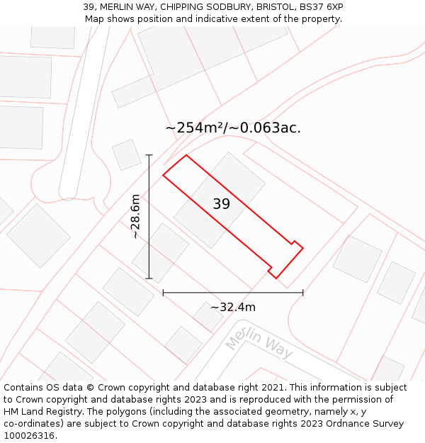 39, MERLIN WAY, CHIPPING SODBURY, BRISTOL, BS37 6XP: Plot and title map