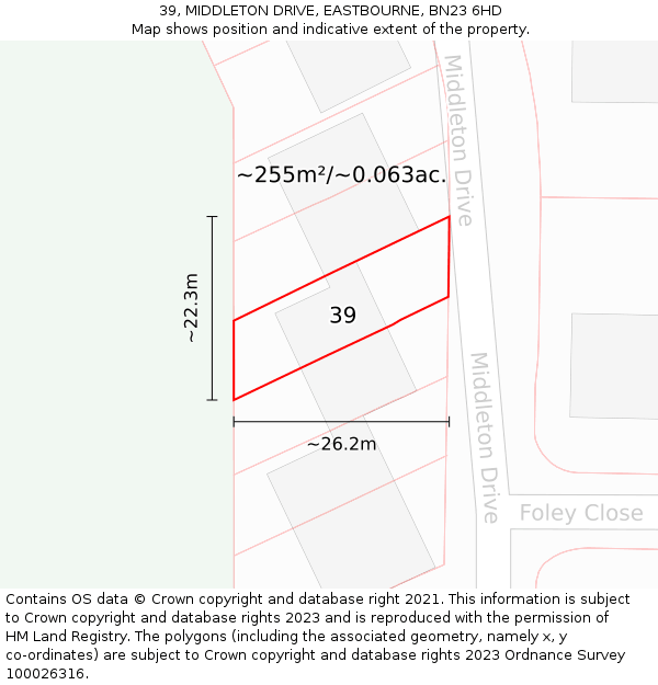 39, MIDDLETON DRIVE, EASTBOURNE, BN23 6HD: Plot and title map