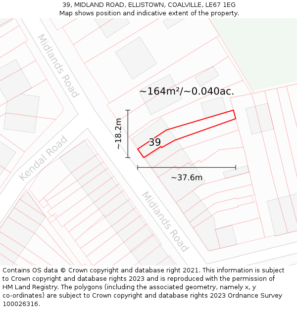 39, MIDLAND ROAD, ELLISTOWN, COALVILLE, LE67 1EG: Plot and title map