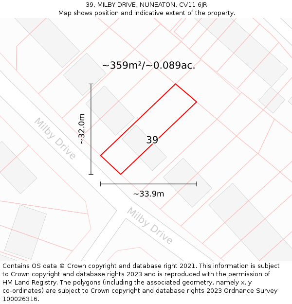 39, MILBY DRIVE, NUNEATON, CV11 6JR: Plot and title map