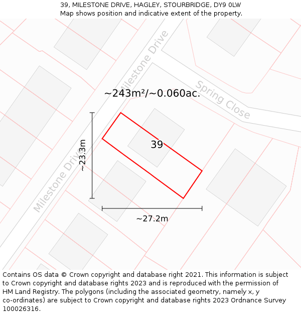 39, MILESTONE DRIVE, HAGLEY, STOURBRIDGE, DY9 0LW: Plot and title map