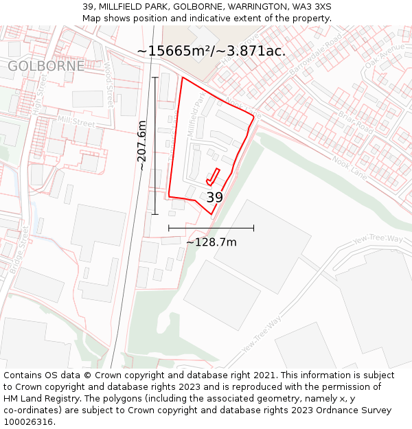 39, MILLFIELD PARK, GOLBORNE, WARRINGTON, WA3 3XS: Plot and title map