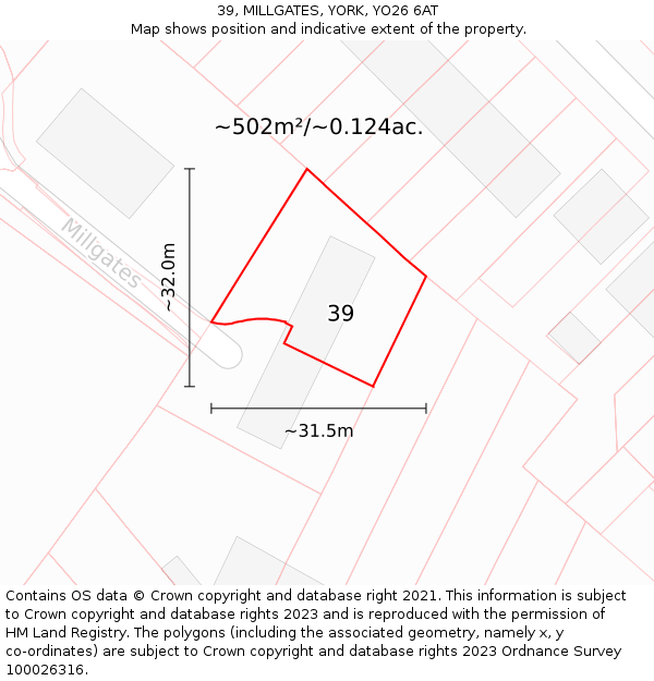 39, MILLGATES, YORK, YO26 6AT: Plot and title map