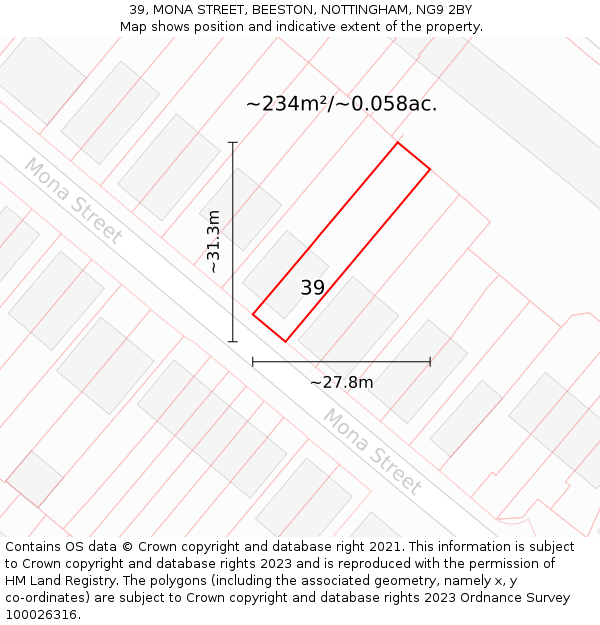 39, MONA STREET, BEESTON, NOTTINGHAM, NG9 2BY: Plot and title map