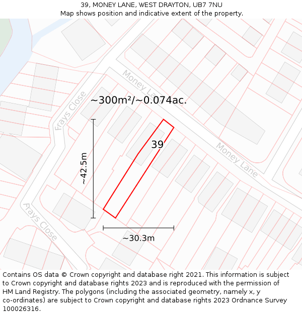 39, MONEY LANE, WEST DRAYTON, UB7 7NU: Plot and title map