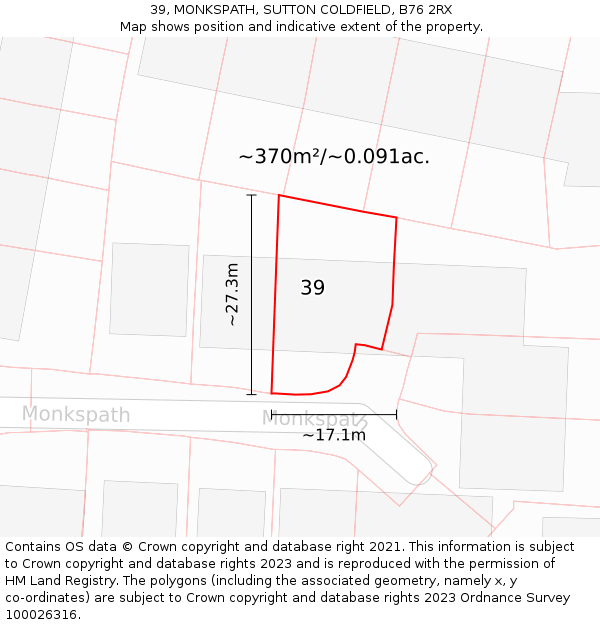 39, MONKSPATH, SUTTON COLDFIELD, B76 2RX: Plot and title map