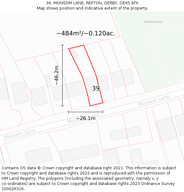 39, MONSOM LANE, REPTON, DERBY, DE65 6FX: Plot and title map