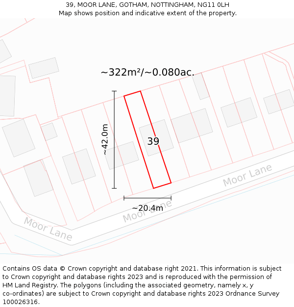 39, MOOR LANE, GOTHAM, NOTTINGHAM, NG11 0LH: Plot and title map