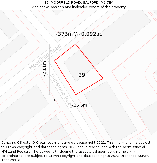 39, MOORFIELD ROAD, SALFORD, M6 7EY: Plot and title map