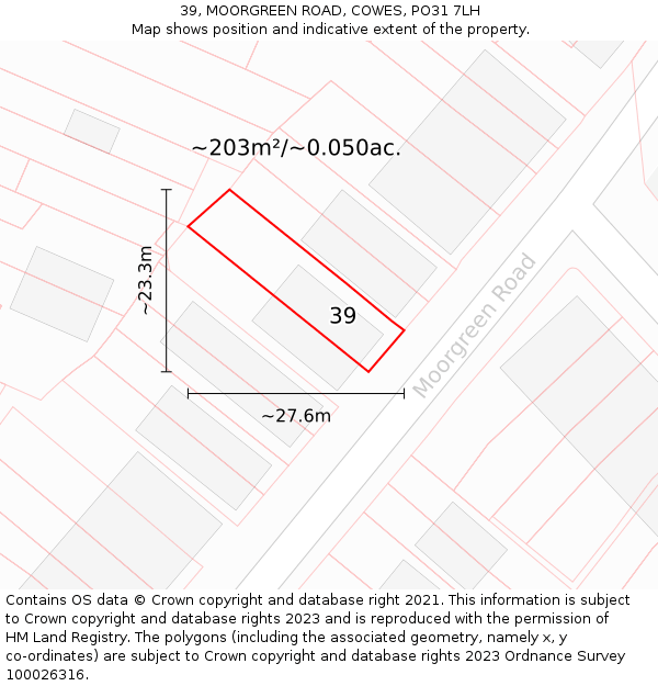 39, MOORGREEN ROAD, COWES, PO31 7LH: Plot and title map