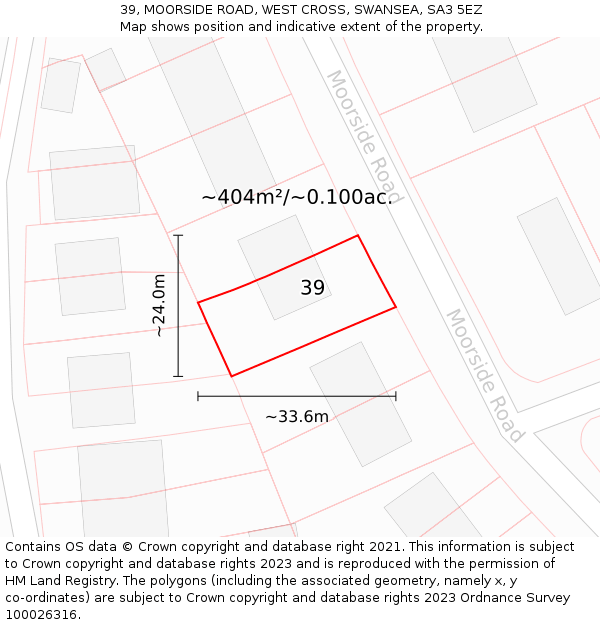 39, MOORSIDE ROAD, WEST CROSS, SWANSEA, SA3 5EZ: Plot and title map