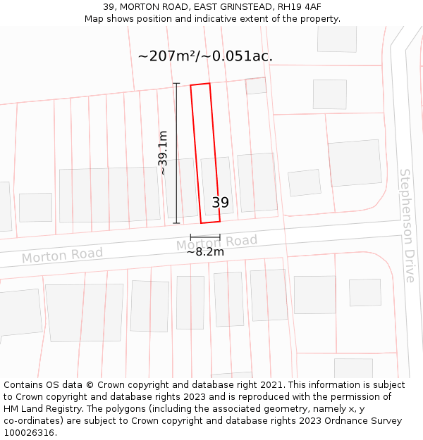 39, MORTON ROAD, EAST GRINSTEAD, RH19 4AF: Plot and title map