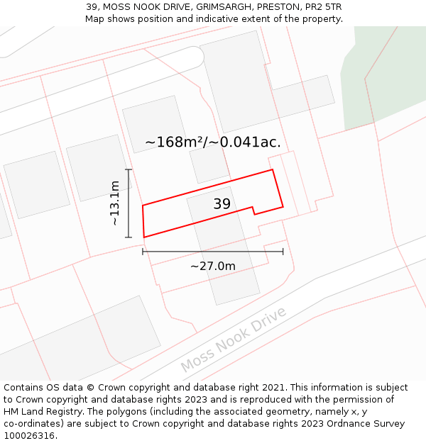 39, MOSS NOOK DRIVE, GRIMSARGH, PRESTON, PR2 5TR: Plot and title map