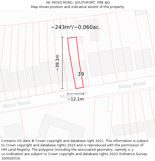 39, MOSS ROAD, SOUTHPORT, PR8 4JG: Plot and title map