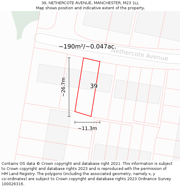 39, NETHERCOTE AVENUE, MANCHESTER, M23 1LL: Plot and title map