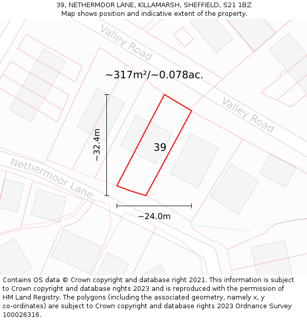 39, NETHERMOOR LANE, KILLAMARSH, SHEFFIELD, S21 1BZ: Plot and title map