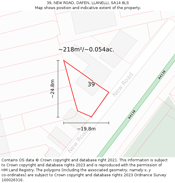 39, NEW ROAD, DAFEN, LLANELLI, SA14 8LS: Plot and title map