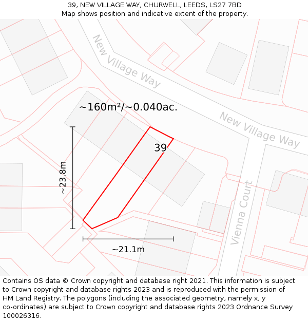 39, NEW VILLAGE WAY, CHURWELL, LEEDS, LS27 7BD: Plot and title map