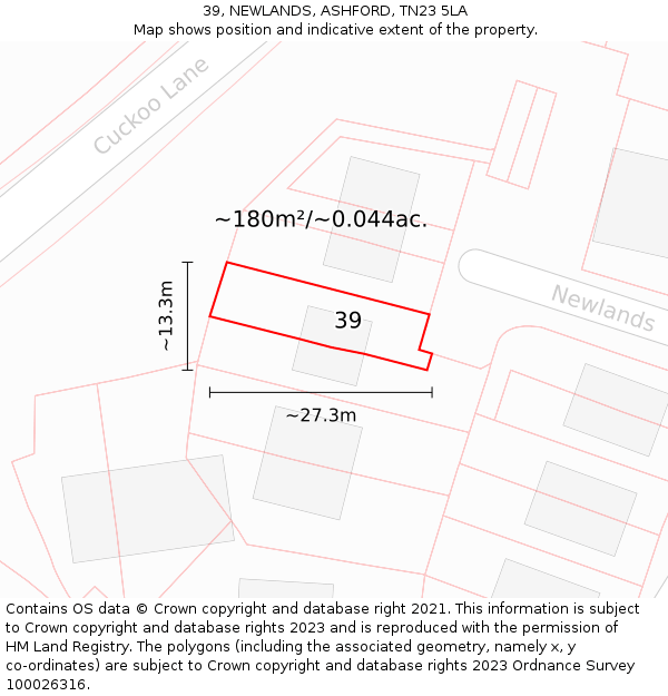 39, NEWLANDS, ASHFORD, TN23 5LA: Plot and title map