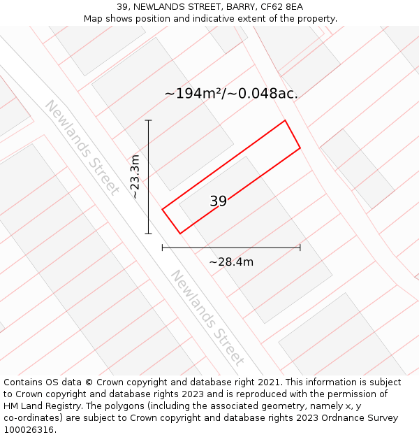 39, NEWLANDS STREET, BARRY, CF62 8EA: Plot and title map