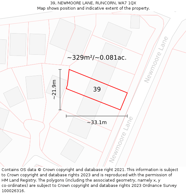 39, NEWMOORE LANE, RUNCORN, WA7 1QX: Plot and title map