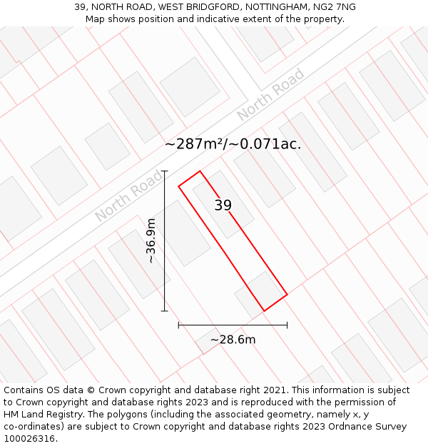 39, NORTH ROAD, WEST BRIDGFORD, NOTTINGHAM, NG2 7NG: Plot and title map