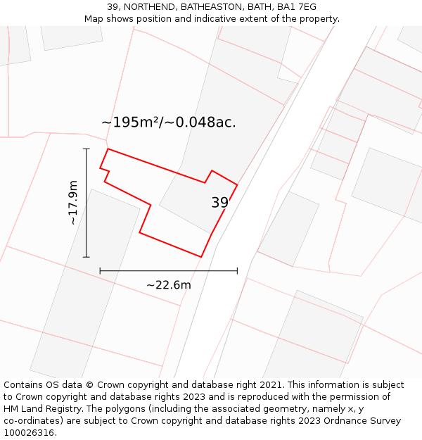 39, NORTHEND, BATHEASTON, BATH, BA1 7EG: Plot and title map