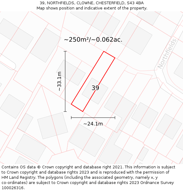 39, NORTHFIELDS, CLOWNE, CHESTERFIELD, S43 4BA: Plot and title map