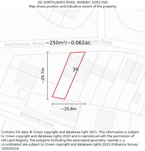 39, NORTHLANDS ROAD, ROMSEY, SO51 5SA: Plot and title map